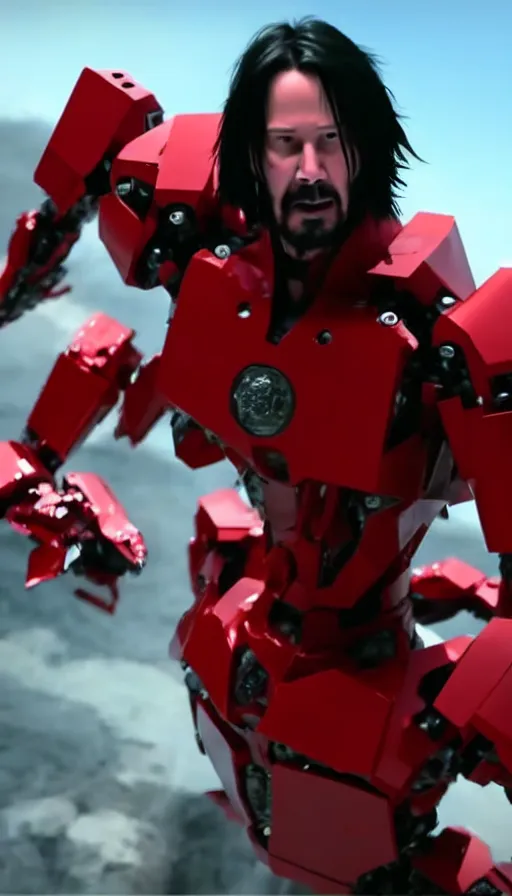 Image similar to Keanu Reeves Fight giant robots ,featured in cinematic, elegant, intricate, 8k