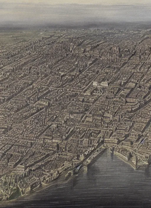 Image similar to aerial view of victorian london, 1 8 0 0's, colorized photo