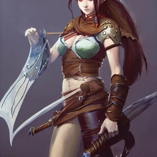 Prompt: greg manchess an anime portrait of ssunbiki as aela the huntress from skyrim, by stanley artgerm lau, wlop, rossdraws, james jean, andrei riabovitchev, marc simonetti, tranding on artstation