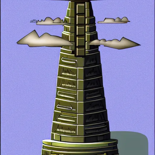 Image similar to Orthanc of the Solar Punk Earth, orthographic,2d ,flat