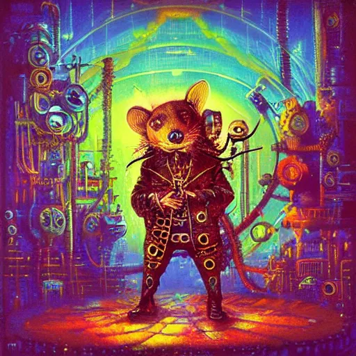 Image similar to steampunk rat, acid, 303, psychedelic, by paul lehr, cd cover