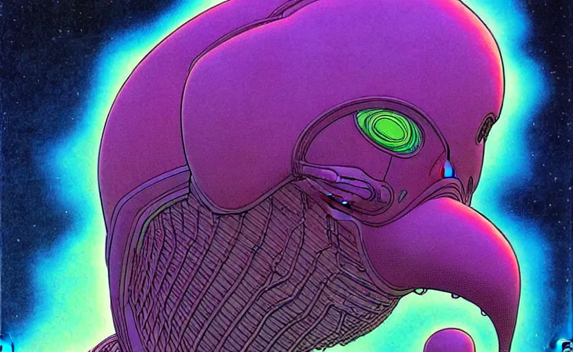 Image similar to ( ( ( ( an alien ) ) ) ) by mœbius!!!!!!!!!!!!!!!!!!!!!!!!!!!, overdetailed art, colorful