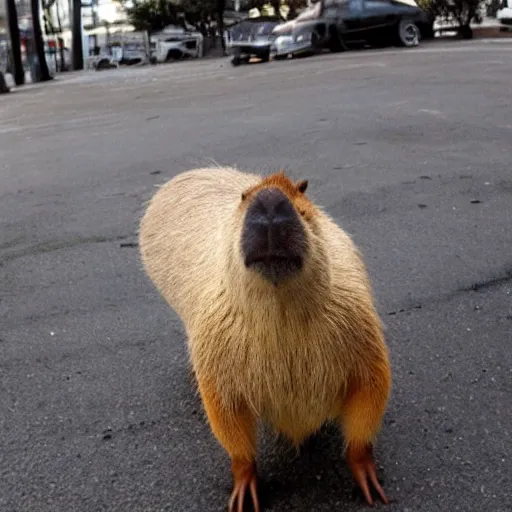 Prompt: capybara policeman drinking coffe