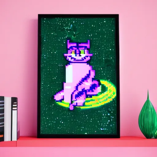 Prompt: vaporwave black cat in space, pixel art