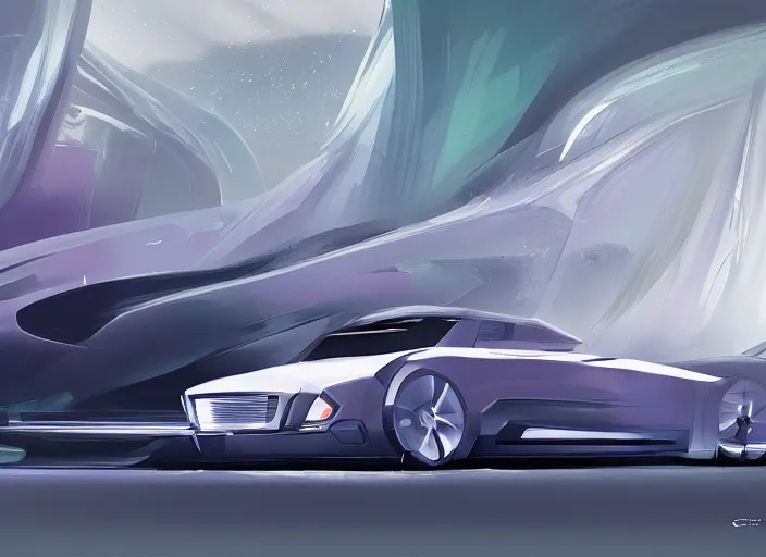 Image similar to wide view shot of anew car for 2 0 3 2. style by petros afshar, christopher balaskas, goro fujita, and rolf armstrong. car design by dmc and volvo.