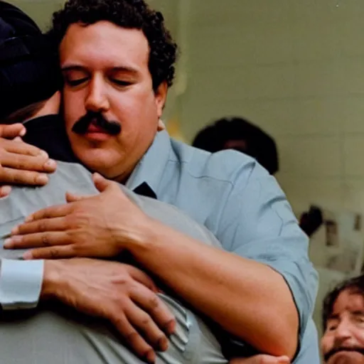 Prompt: photo Pablo Escobar hugging mark zuckerberg