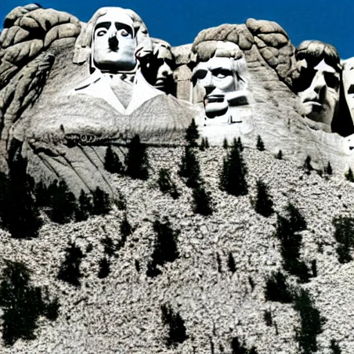 Prompt: The Ramones carved into the heads of Mount Rushmore