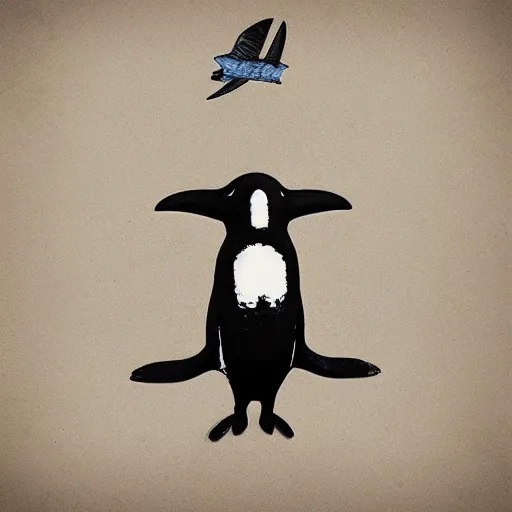 Image similar to “Penguin flying on a rocket, digital art, award winning”