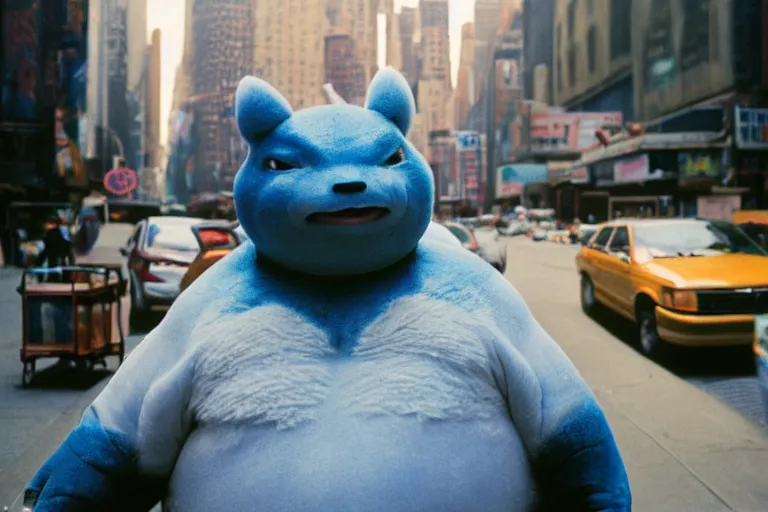 Image similar to Closeup portrait of Snorlax blocking a new york back street, photograph, natural light, sharp, detailed face, magazine, press, photo, Steve McCurry, David Lazar, Canon, Nikon, focus