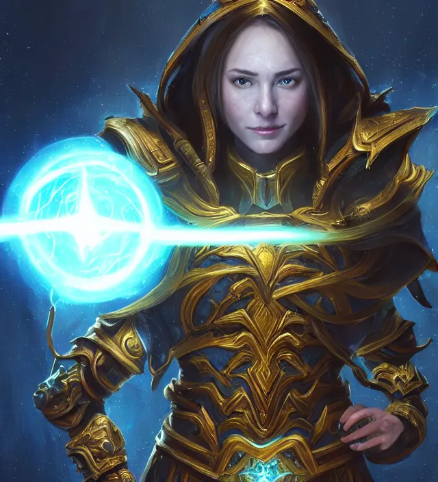 Prompt: Jaina Proudmore portrait, intricate arcane armor with glowing magical runes, flowing blue magical energy, subject in the middle of the frame, rule of thirds, golden ratio, elegant, digital painting, octane 4k render, zbrush, hyperrealistic, artstation, concept art, smooth, sharp focus, illustration from Warcraft by Ruan Jia and Mandy Jurgens and Artgerm and William-Adolphe Bouguerea