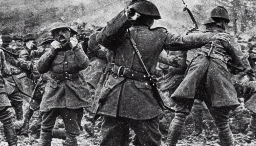 Image similar to french officer dabbing during the battle of verdun ( 1 9 1 6 ), historical photograph, highly detailed