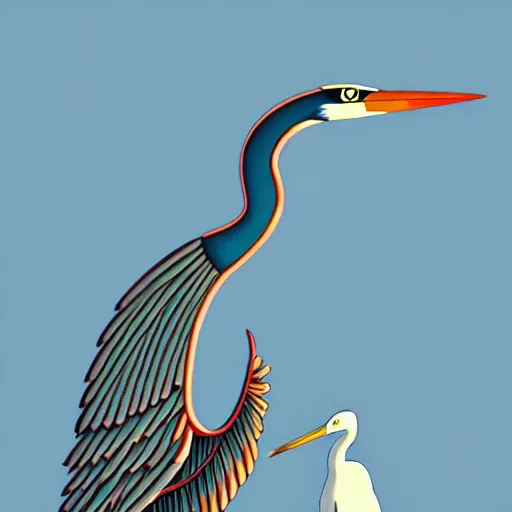 Image similar to heron, bennu, egyptian art, ghibli style, high quality, very detailed, intricate, wow, amazing, trending in artstation, syntetic style