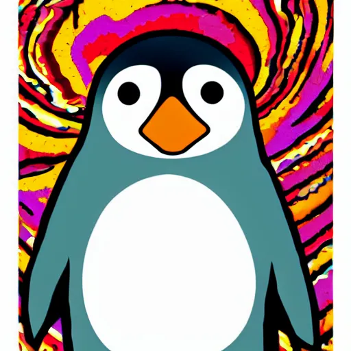 Image similar to a penguin having an acid trip