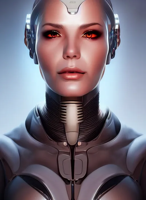 Image similar to portrait of a cyborg woman by Artgerm, (((((face turns left))))) (face turns right), eyes closed , biomechanical, hyper detailled, trending on artstation