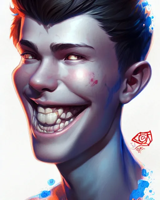 Image similar to digital art, fantasy portrait of a boy with a large smile, by James Jean and by artgerm, by ross tran , ultradetailed, charachter design, concept art, trending on artstation,