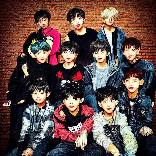 Image similar to stray kids, digital art