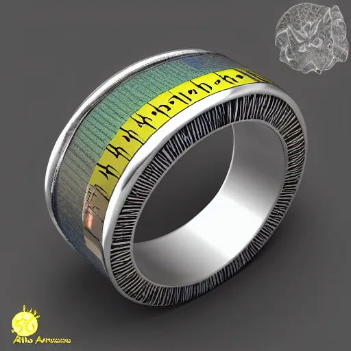 Image similar to the ring from lord if the rings with an imprinted ruler, cm scale imprinted on the inside of the ring, highly detailed, 8 k, trending on artstation, mystic, rpg artwork