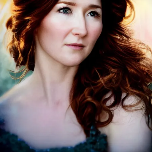 Prompt: realistic portrait of a beautiful Jewel Staite made of gold, Victorian architecture, ultra realistic, 8k