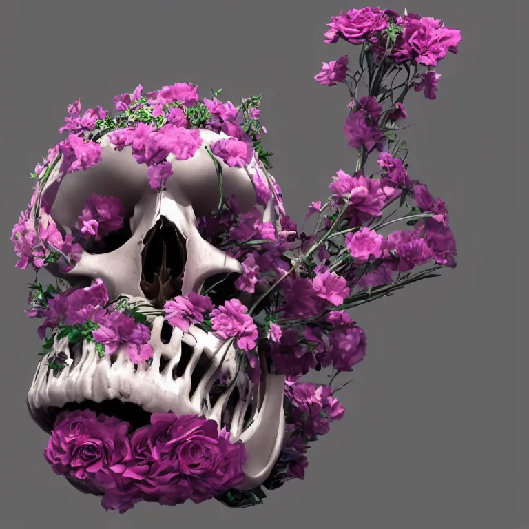 Prompt: 3D Render of a flower cat skull, cyberpunk, artstation