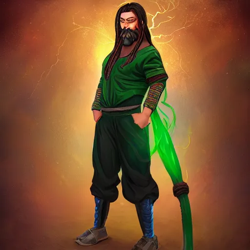 Prompt: ultra detailed full body portrait of an earthbender king, long braids, stubbles, green clothes, cinematic lightning, bright colors, intricate, masterpiece, photorealistic, hiperrealistic, sharp focus, high contrast, artstation hq, deviantart trending, 8 k uhd, unreal engine 5, unity engine, post production w 7 6 8