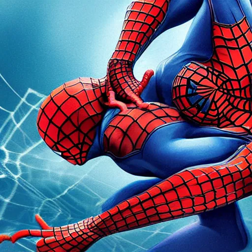 Image similar to octopus attacking and suffocating spiderman, photorealistic