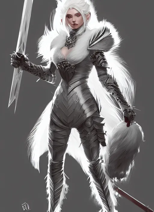 Image similar to fur - lined armor!!! beautiful and elegant white haired female!! gorgeous ayes!! character concept art, sharp focus, octane render! unreal engine 5! highly rendered!! trending on artstation!! detailed linework!! illustration by bussiere rutkowski andreas rocha