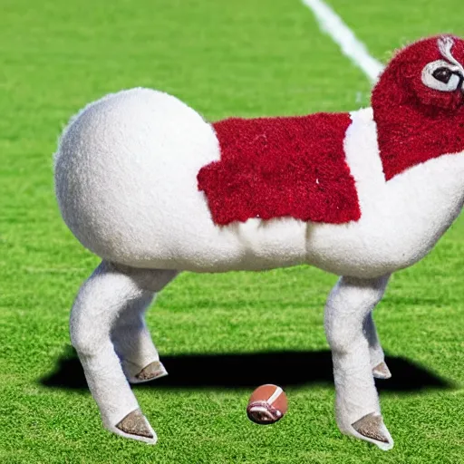 Prompt: llama in a football uniform playing football