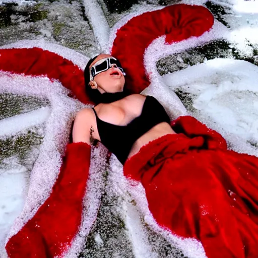 Image similar to lady gaga making a snow angel