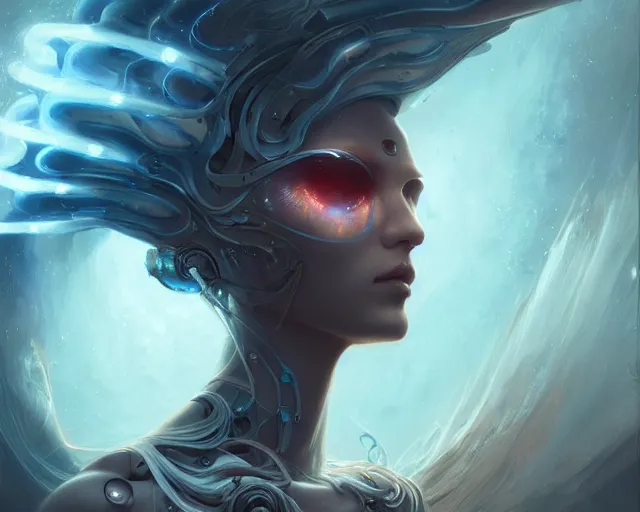 Image similar to portrait of a beautiful cybernetic emanation from the book \'angelarium\', by pete mohrbacher and artgerm and wlop, digital art, highly detailed, intricate, fantasy, mystical, Trending on Artstation HQ, deviantart, unreal engine, 4K UHD image