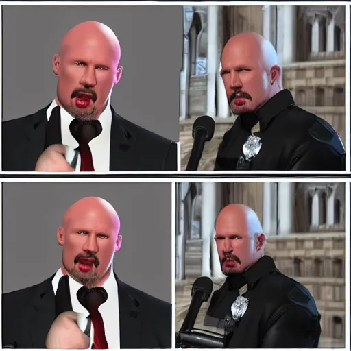 Image similar to stone cold steve austin addresses parliment, high detail, photorealistic,