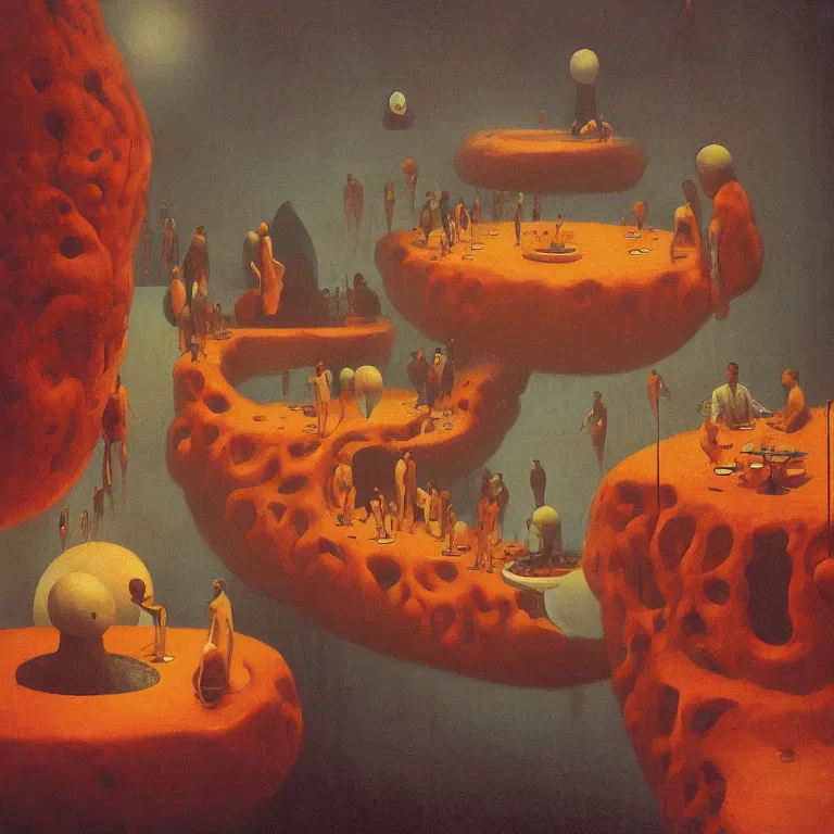 Image similar to spherical lava people at underwater restaurant Edward Hopper and James Gilleard, Zdzislaw Beksinski highly detailed