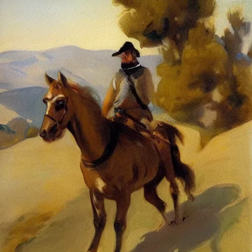 Prompt: painting of racoon riding a horse, John Singer Sargent style