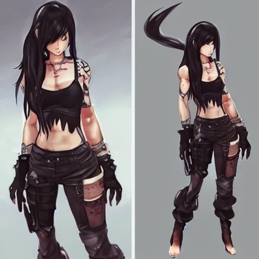 Image similar to concept art of tifa lockhart with tattoos, by WLOP, rossdraws, logan cure, BangkuART, sakimichan, yan gisuka, zeronis, Chengwei Pan, trending on artstation