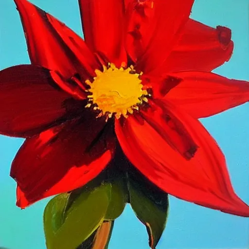 Prompt: oil painting of a red flower by mike deodato