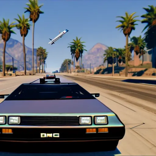 Image similar to flying dmc 1 2 delorean in grand theft auto 5