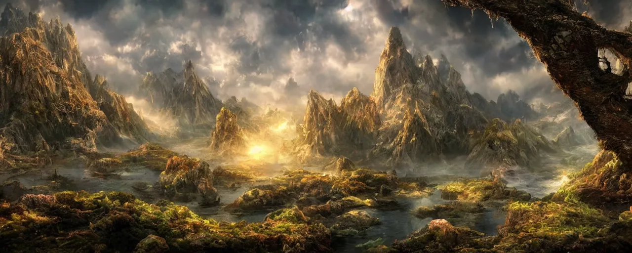 Image similar to A dream fantasy landscape, highly detailed, hyper realistic, 4k, cinematic