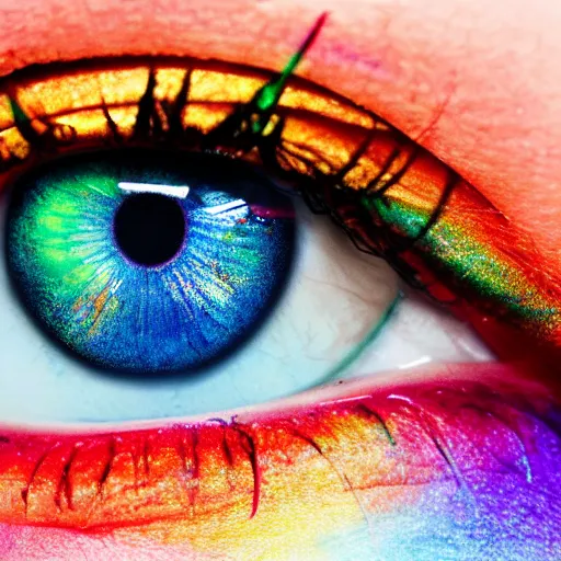 film still of a human eye with rainbow iris : | Stable Diffusion 