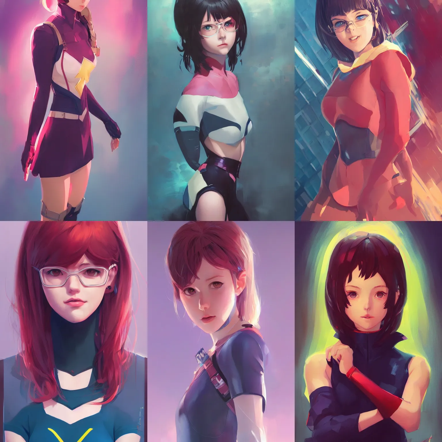 Image similar to a portrait of a cute young female superhero, modern setting, vivid colors, soft lighting, atmospheric, cinematic, moody, in the style of Ilya Kuvshinov and Range Murata, Krenz Cushart, rule of thirds, oil on canvas, 8k