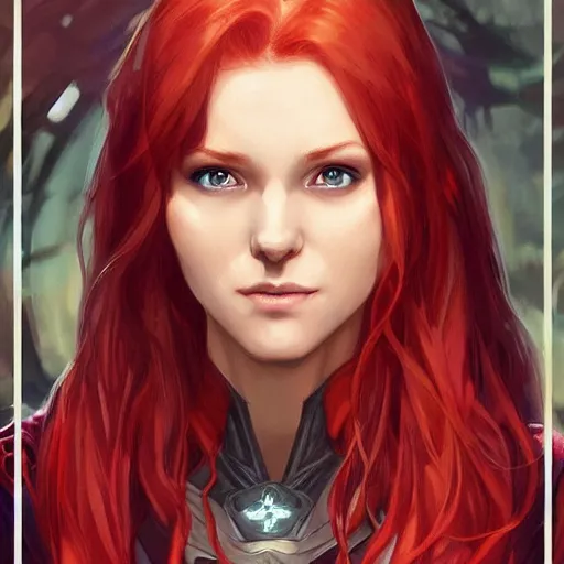 Prompt: barbara gordon in destiny warlock robes, beautiful face!!!!, 2 7 years old, long strawberry red blonde hair, cg animation, realistic, character select portrait, by artgerm, greg rutkowski, alphonse mucha, 3 d