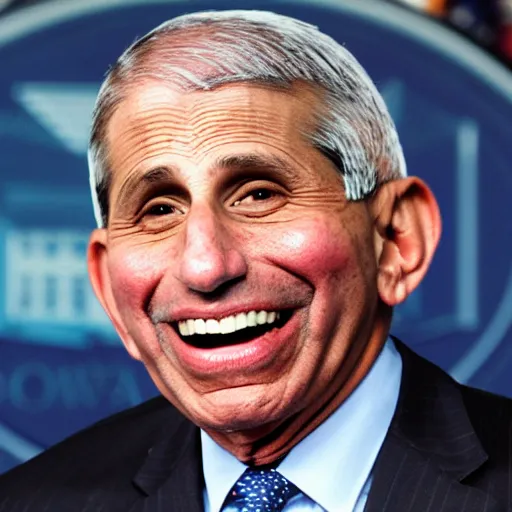 Image similar to laughing Anthony Fauci with monkeypox blisters on his face