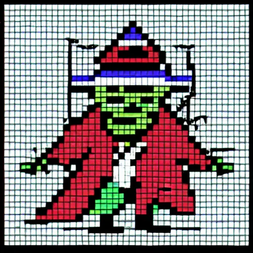 Prompt: evil wizard, 16x16 pixel art, MS-DOS, 1994