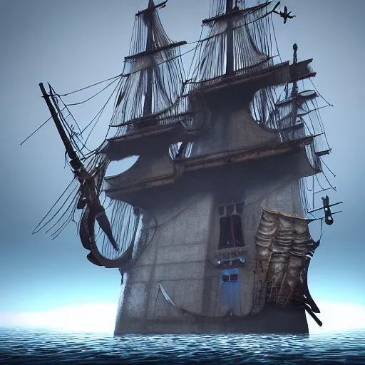 Image similar to haunted ghost ship, pirate, unreal engine