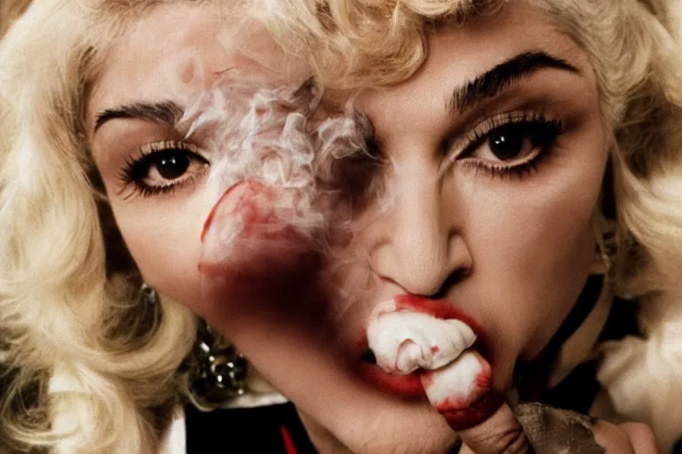 Image similar to madonna old rimpled face smoking crack