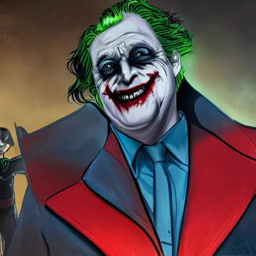 Image similar to batman movie scene boris johnson as the joker, super villain, dc comics, marvel, photorealistic, villain, 8 k