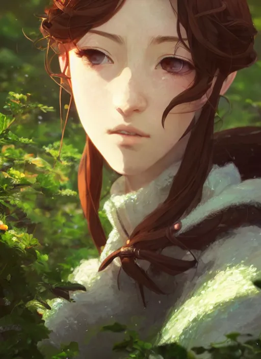 Image similar to a portrait of the emerald herald in the garden, beautiful face, intricate, tone mapped, ambient lighting, highly detailed, digital painting, concept art, sharp focus, by makoto shinkai and akihiko yoshida and hidari and wlop