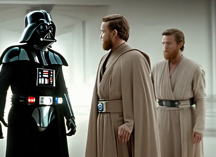 Image similar to film still of Darth Vader debates obi wan kenobi in congress in the new Star Wars movie, 4k