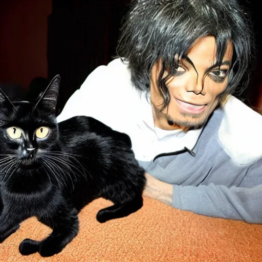 Image similar to 2009 this is It Michael Jackson taking care of a Black cat with yellow eyes, rare