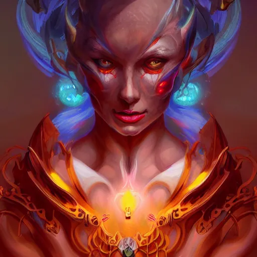 Image similar to portrait of a beautiful demonic cybernetic emanation, by pete mohrbacher and artgerm and wlop, digital art, highly detailed, intricate, fantasy, mystical, Trending on Artstation HQ, deviantart, unreal engine, 4K UHD image