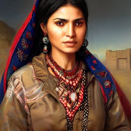 Image similar to portrait of a afghani woman ( 3 5 ) from afghanistan in 2 0 2 1, an oil painting by ross tran and thomas kincade