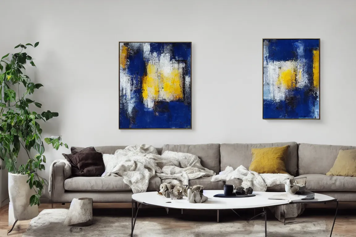 Prompt: popular abstract painting with contrasting composition as a decorative object for living room